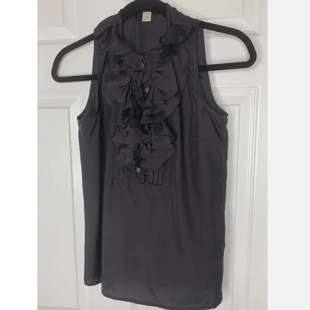 J. Crew 100% Silk Ruffle Collar Blouse Sz 0